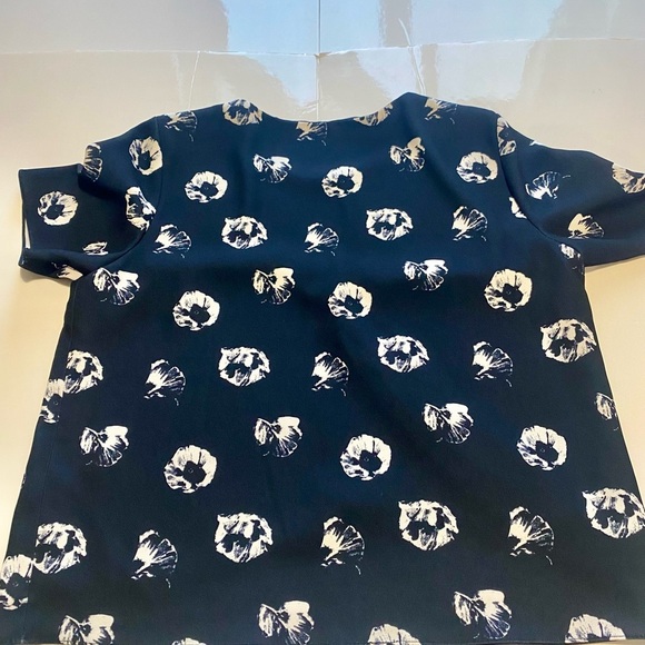 Navy Blue Womens Top with Floral Print - Picture 2 of 5